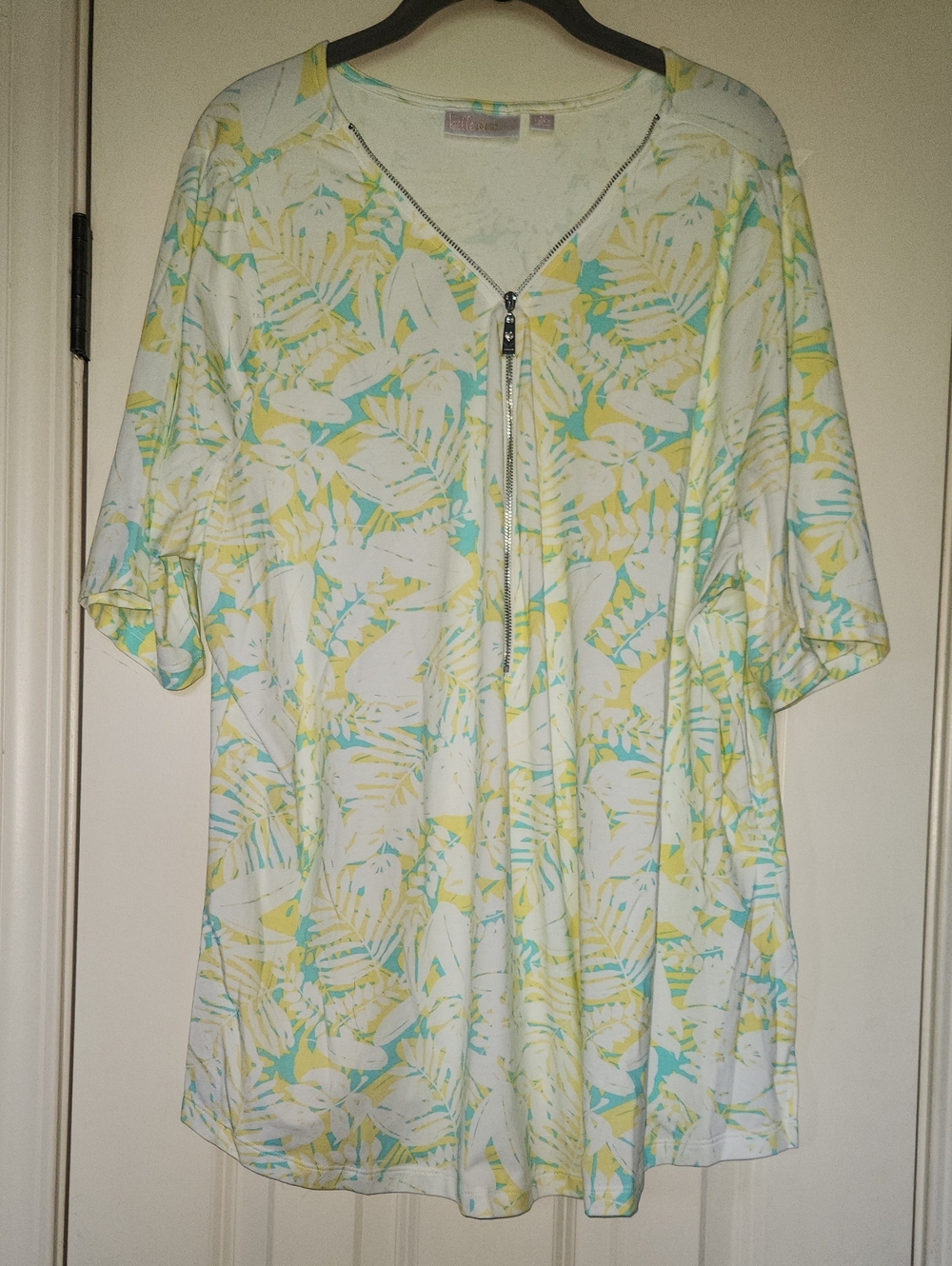 Belle By Kim Gravel Tropical Half Zip Short Sleeve Top 2X